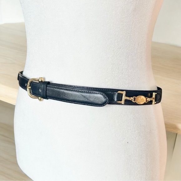 Authentic Celine Black & Gold Horsebit Carriage Leather Vintage Belt - Picture 4 of 14